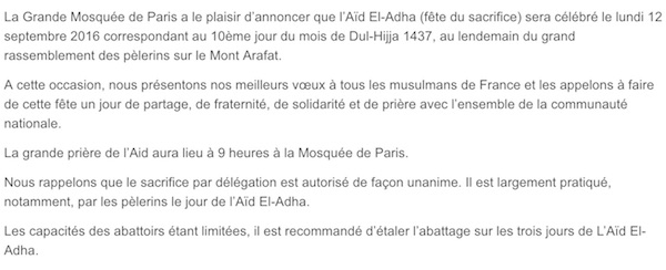 Mosquée de Paris aid al adha france