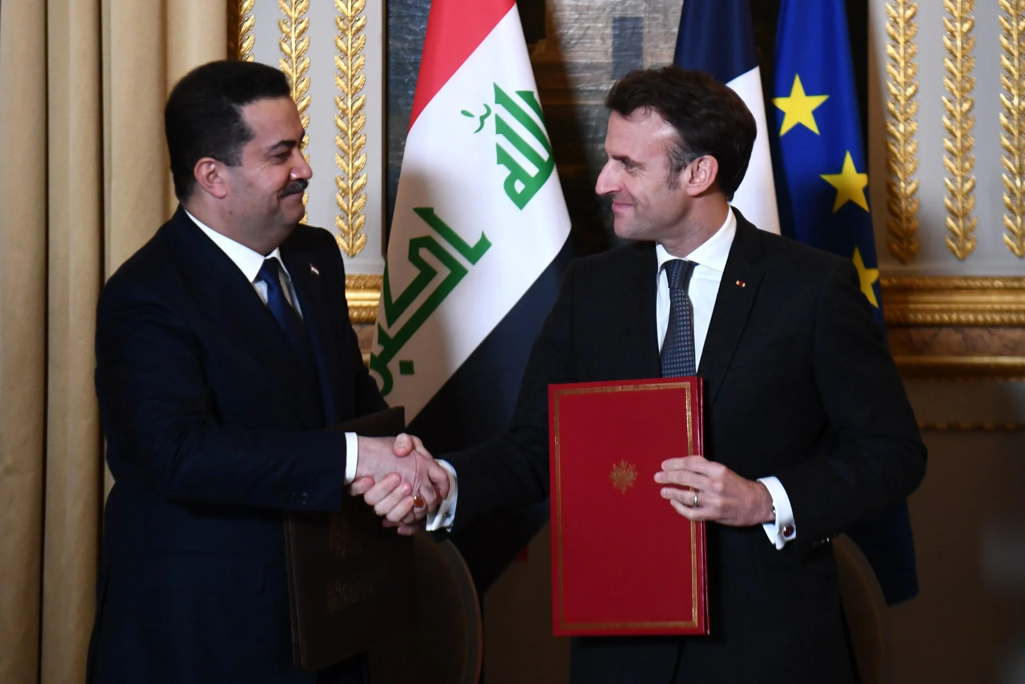 Emmanuel Macron a accueilli le Mremier ministre Irakien Mohammed Shia Al-Sudani à l'Elysée