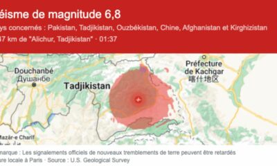 Un Tremblement de terre de magnitude 7,2 a frappé le Tadjikistan